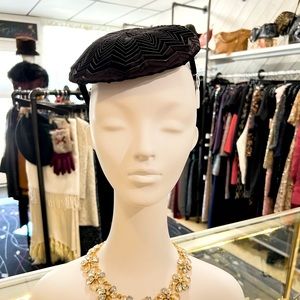 Vintage Black Satin Pleated Fascinator